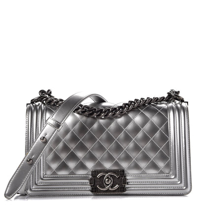 Chanel Metallic Patent Calfskin Quilted Medium Boy Flap Silver 1 of 9