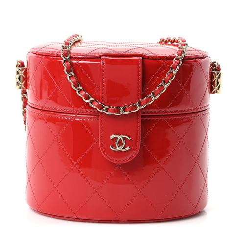 Patent Quilted Small Round Vanity With Chain  Red