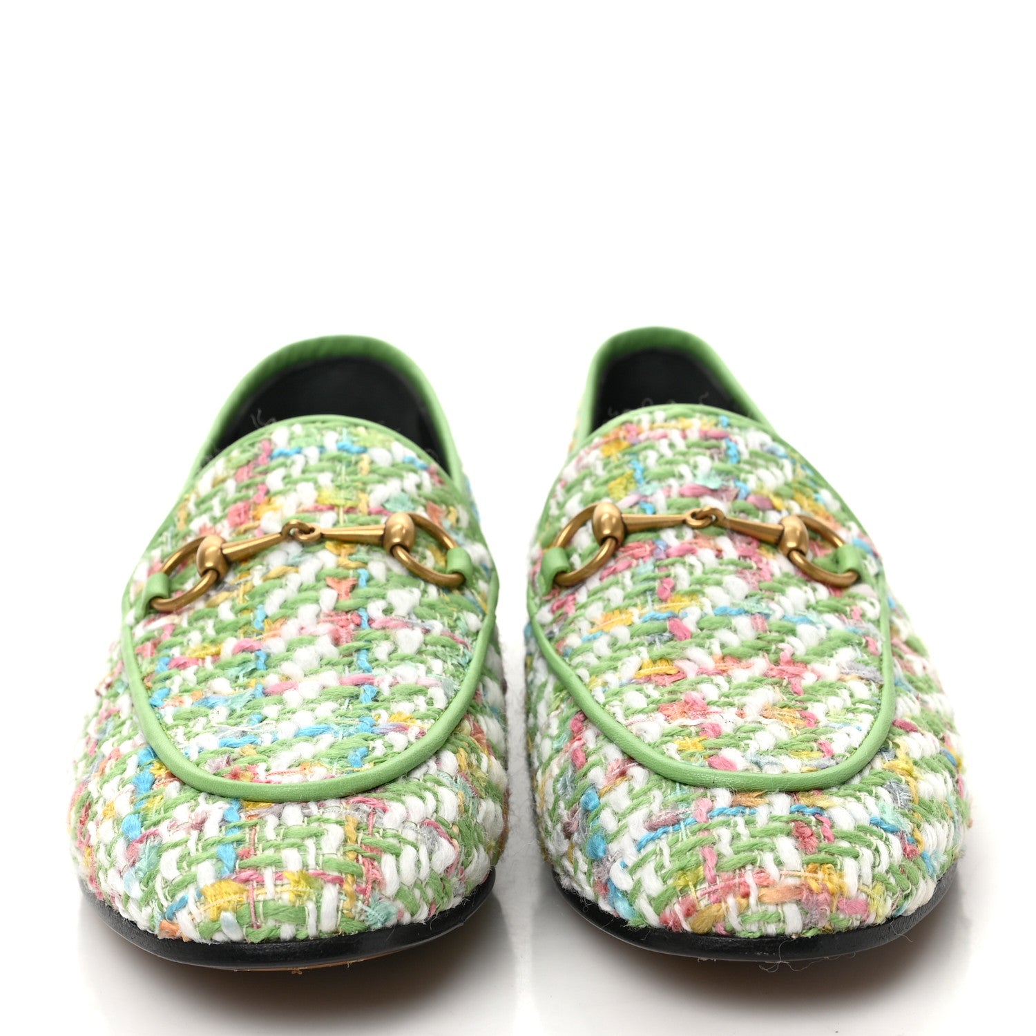 Gucci Tweed Multicolor Malaga Kid Horsebit Womens Jordaan Loafers 38 Green Multicolor 2 of 10