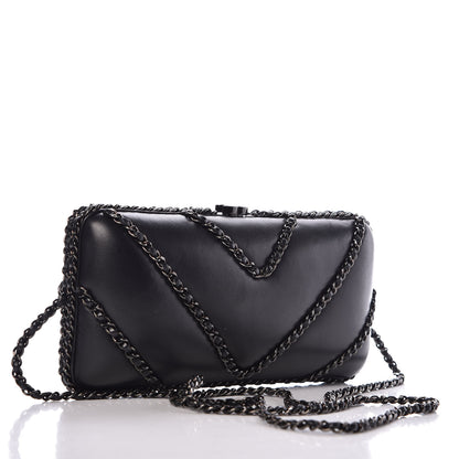 Chanel Lambskin Chevron Quilted Chain Around Clutch Black 4 of 9