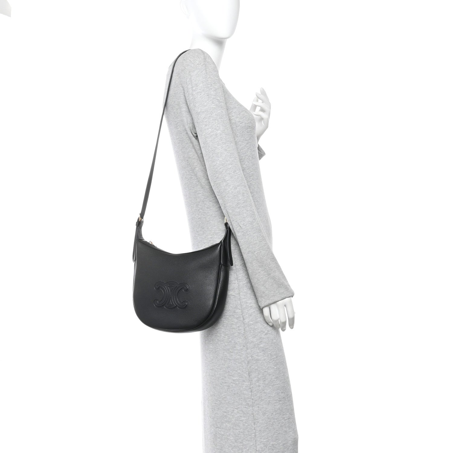 Celine Supple Calfskin Cuir Triomphe Small Heloise Shoulder Bag Black 2 of 11