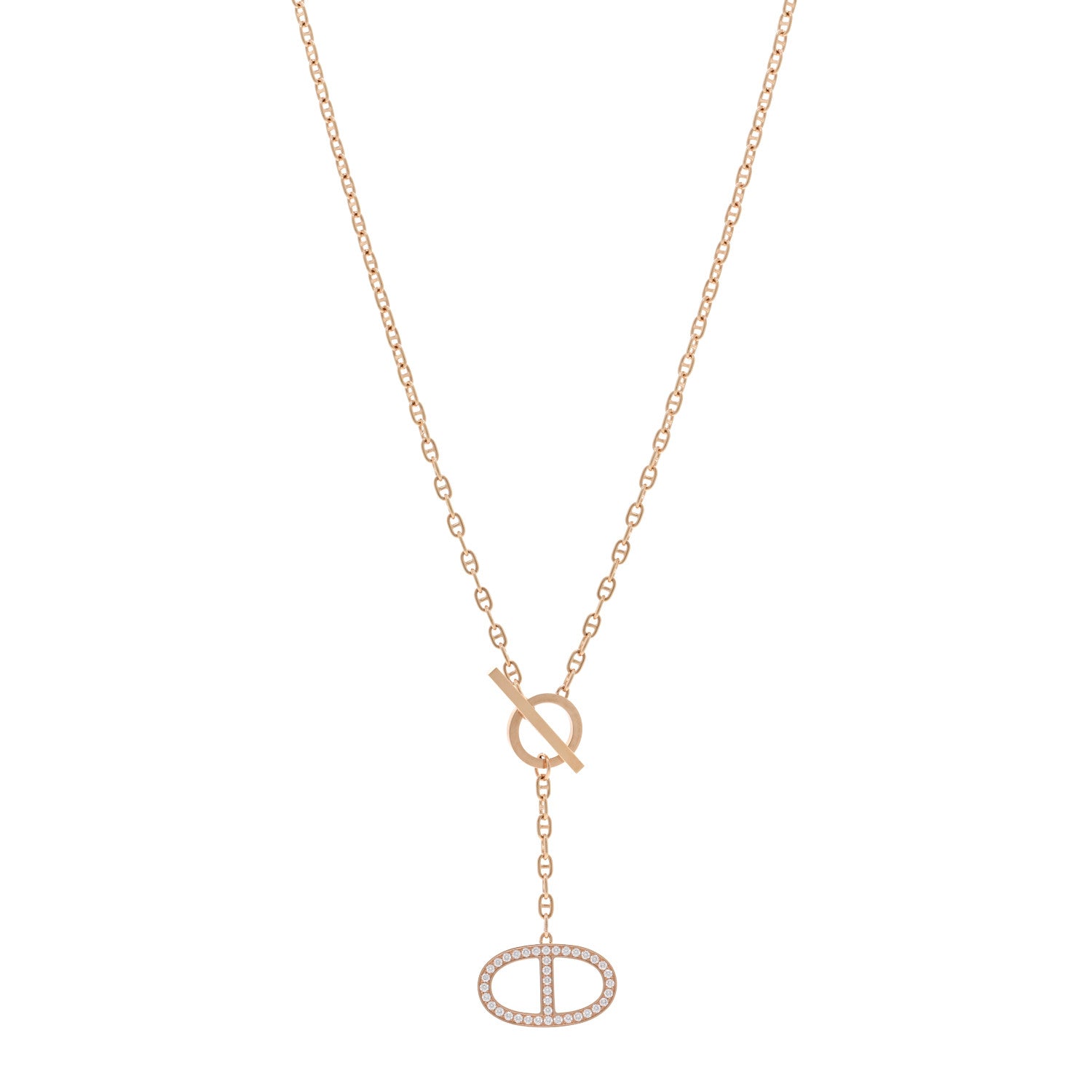Hermes 18K Rose Gold Diamond GM Chaine D'Ancre Contour Pendant Necklace SH 1 of 5