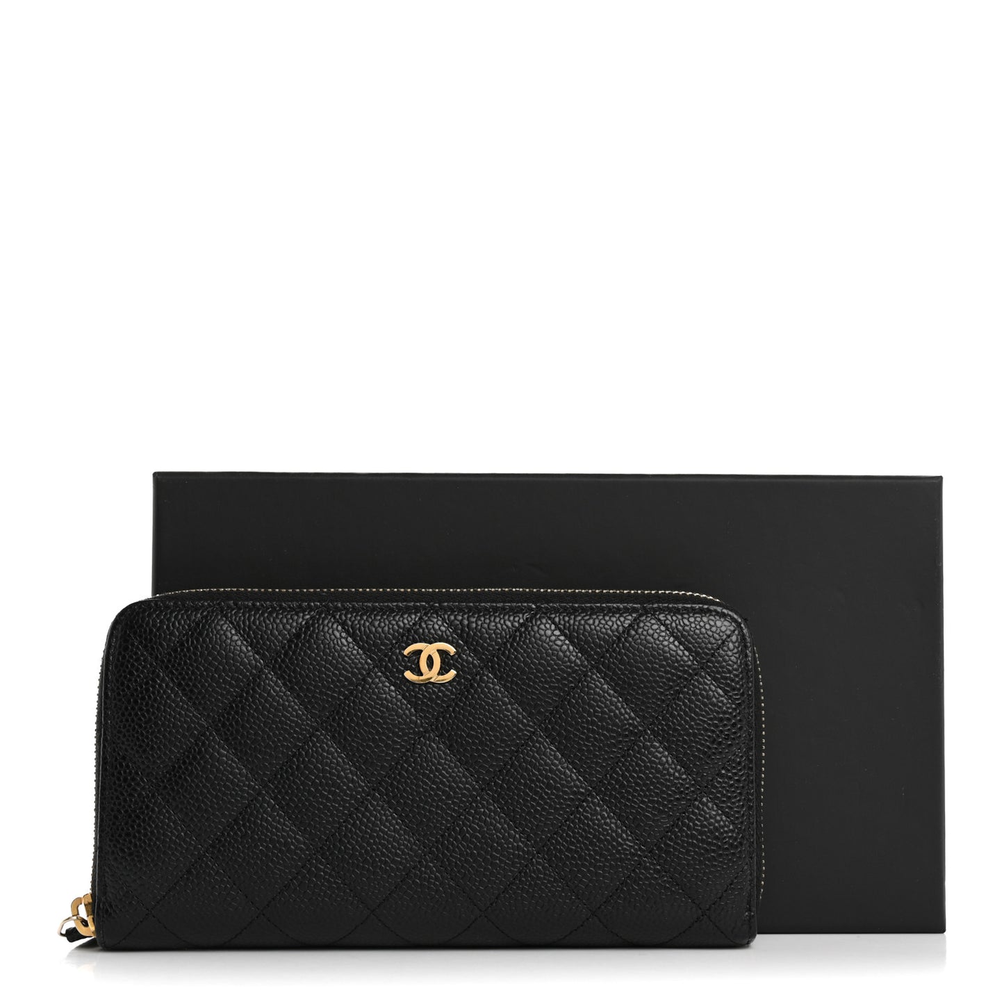 Caviar Quilted Large Gusset Zip Around Wallet Black