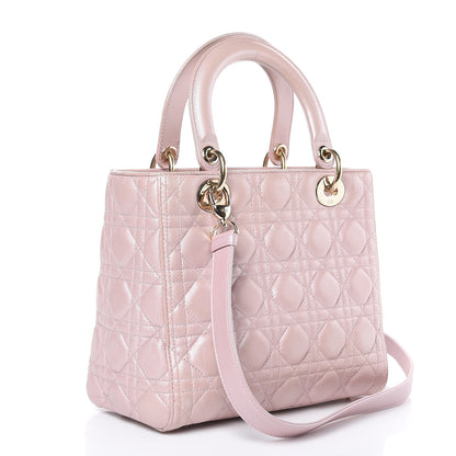 Christian Dior Pearly Lambskin Cannage Medium Lady Dior Lotus 3 of 16