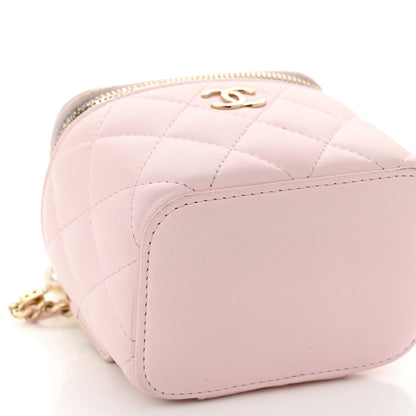 Chanel Lambskin Quilted Mini Vanity Case With Pearl Chain Light Pink 9 of 11