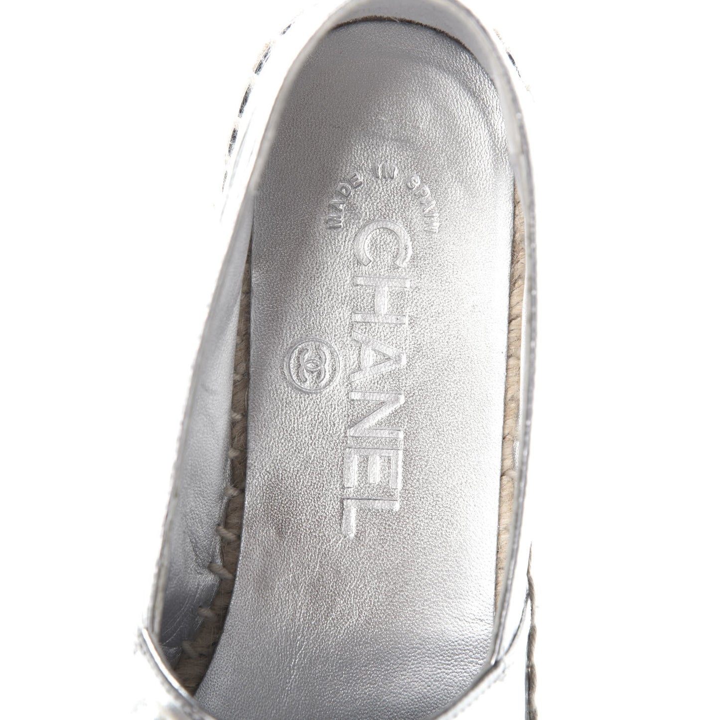 Laminated Goatskin CC Espadrilles 35 Silver
