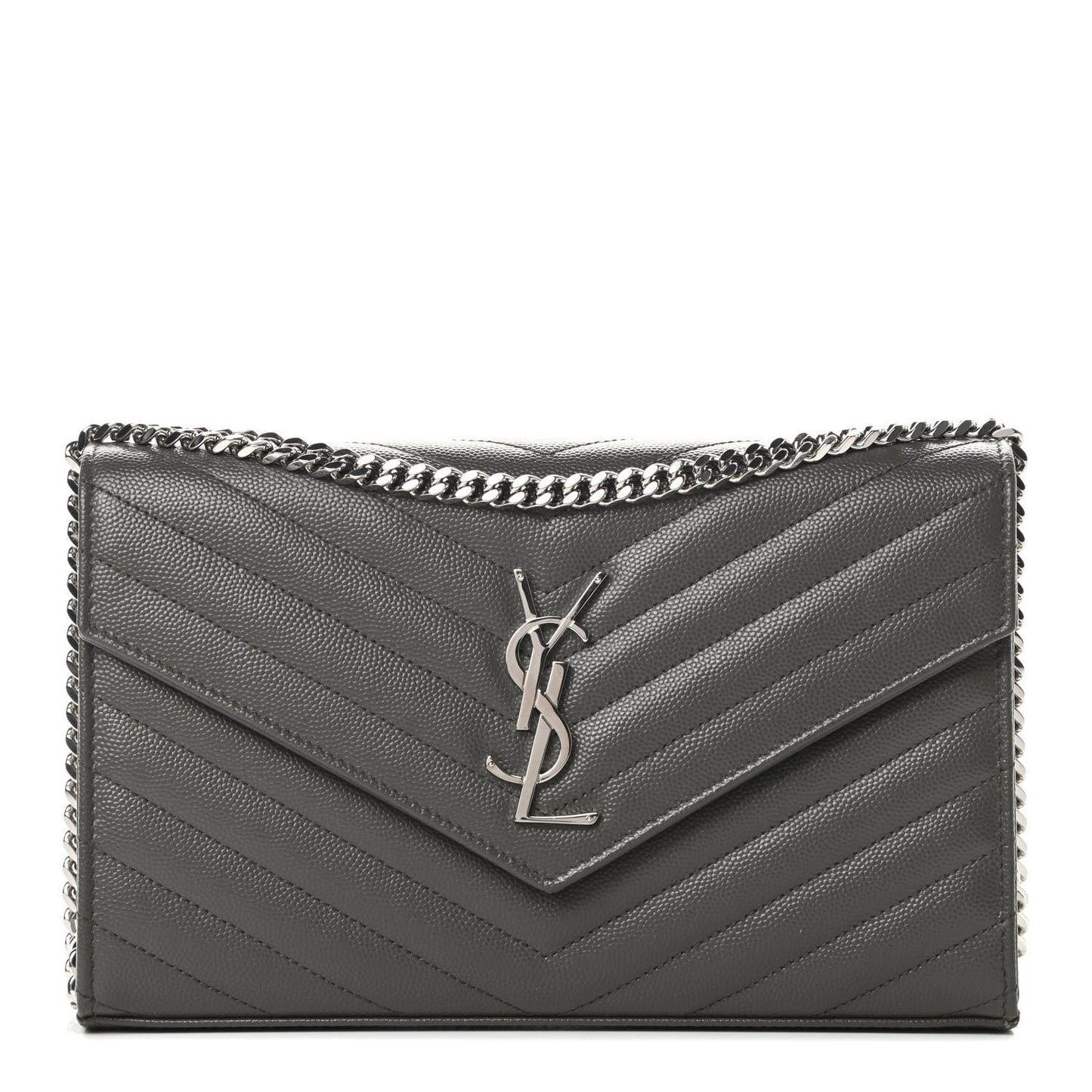 Grain De Poudre Matelasse Chevron Monogram Chain Wallet Grey
