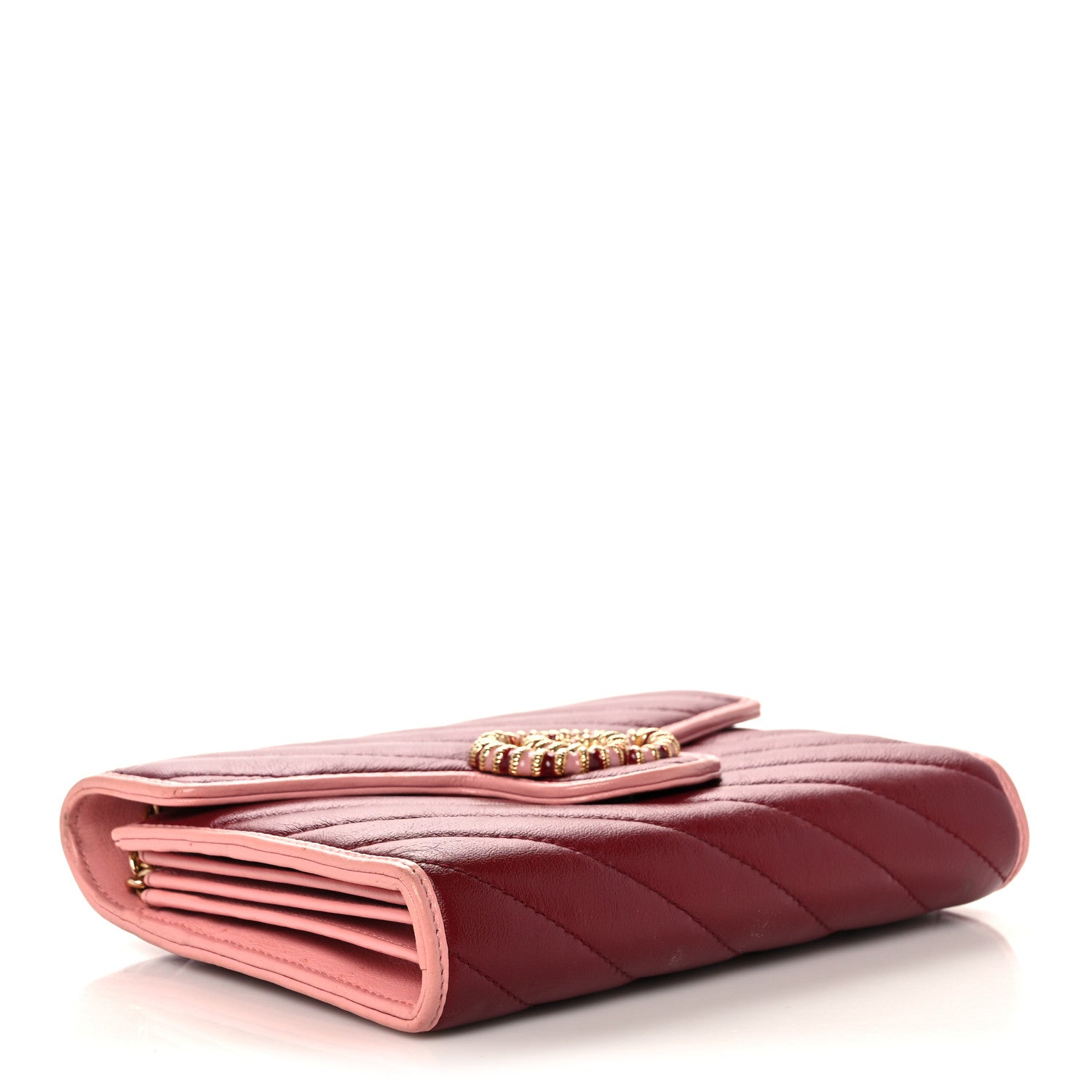 Gucci Azalea Calfskin Enamel Matelasse Diagonal Torchon GG Marmont Chain Wallet New Cherry Red Wild Rose 4 of 12