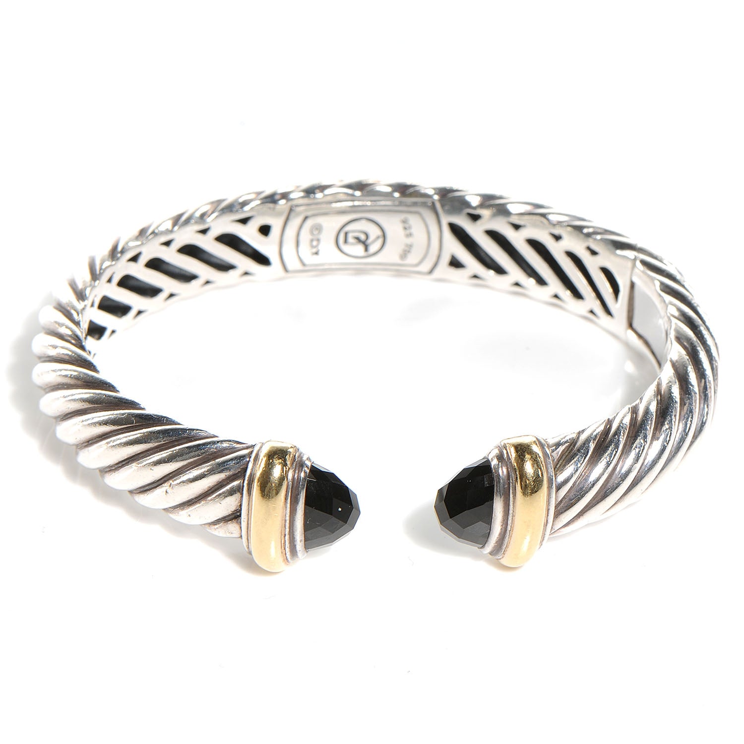 David Yurman Sterling Silver 18K Yellow Gold Black Onyx 10mm Waverly Bracelet 1 of 6