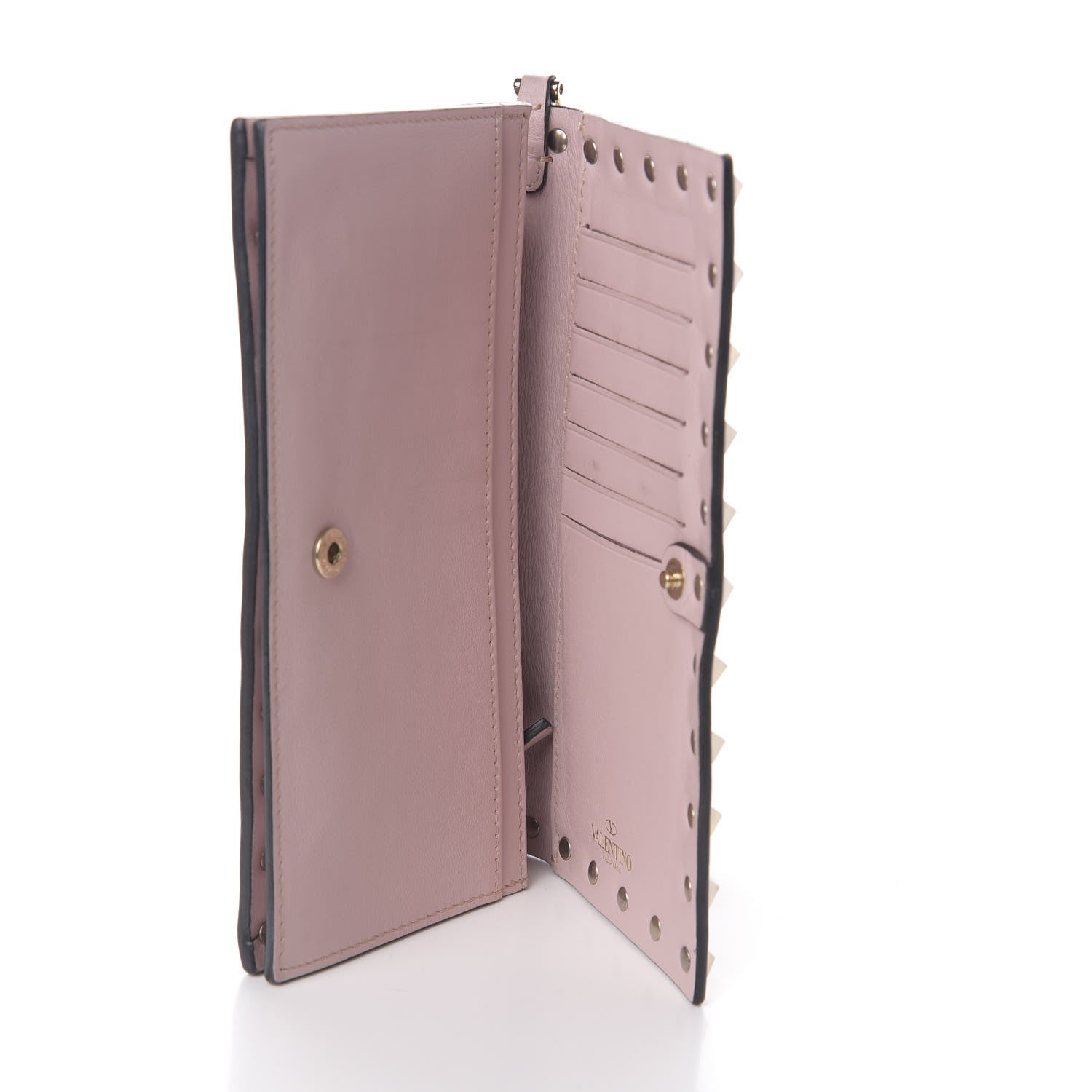 Valentino Garavani Calfskin Rockstud Wristlet Wallet Water Rose 5 of 6