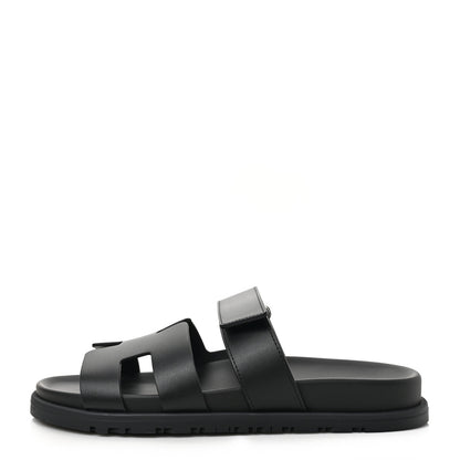 Hermes Calfskin Womens Chypre Sandals 37 Black 1 of 8