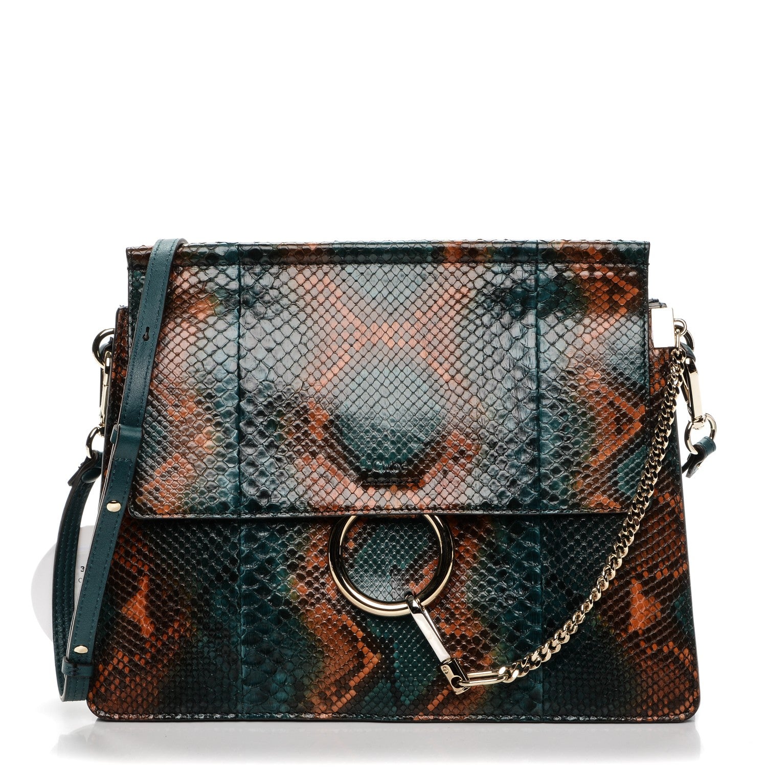 Chloe Python Medium Faye Shoulder Bag Teal 1 of 6
