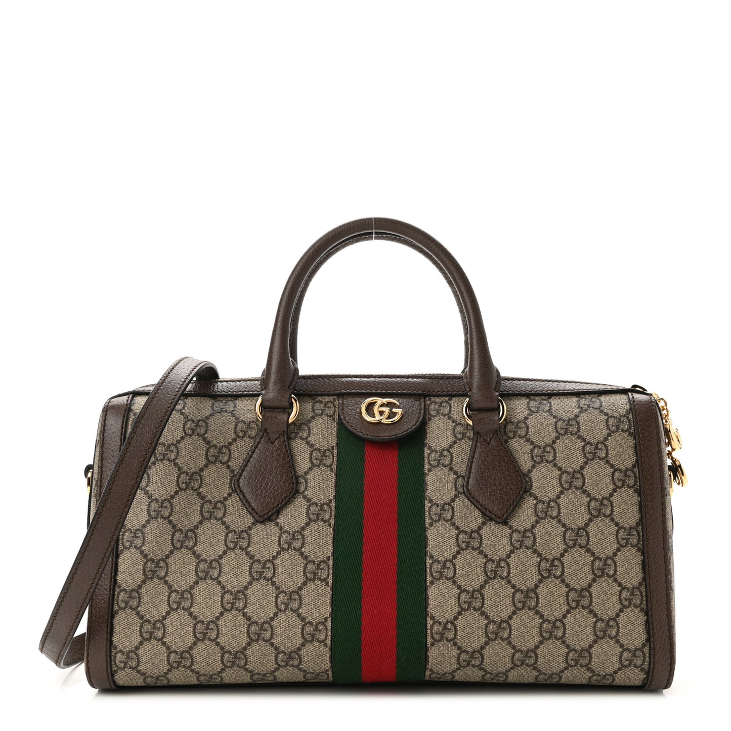 GG Supreme Monogram Textured Dollar Calfskin Web Medium Ophidia Boston Beige Ebony New Acero