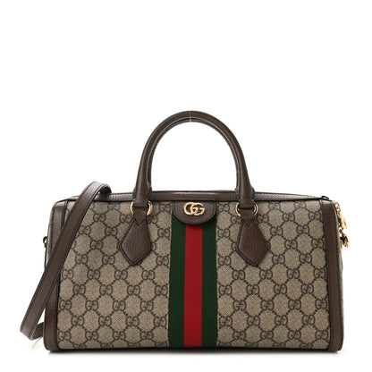 Gucci GG Supreme Monogram Textured Dollar Calfskin Web Medium Ophidia Boston Beige Ebony New Acero 1 of 11