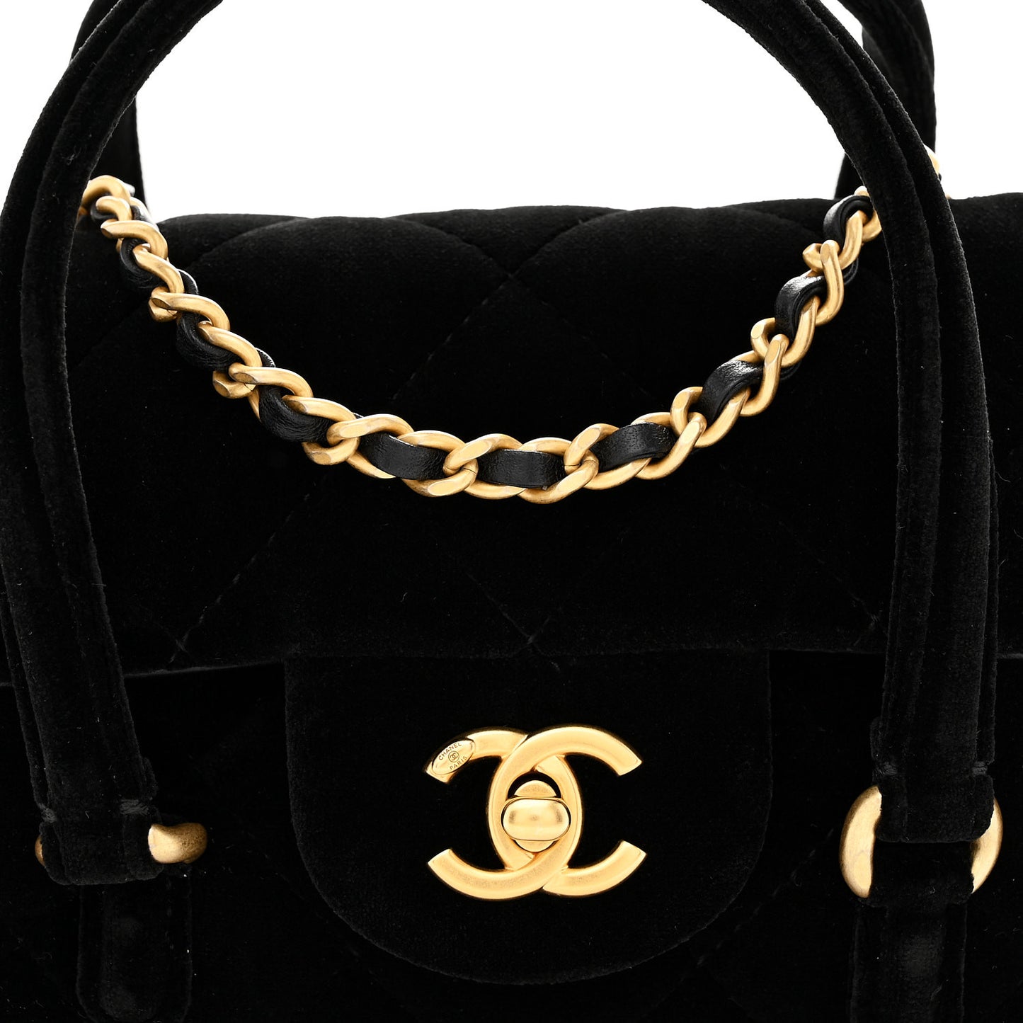 Velvet Quilted Mini Top Handle Flap Black