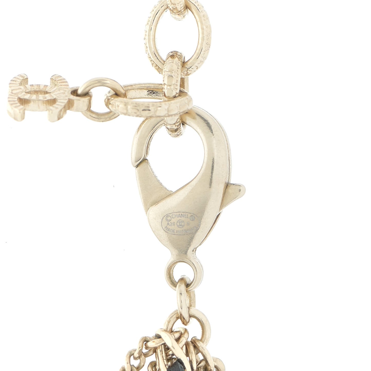 Pearl Lambskin Chain CC Multi Strand Necklace Gold Black