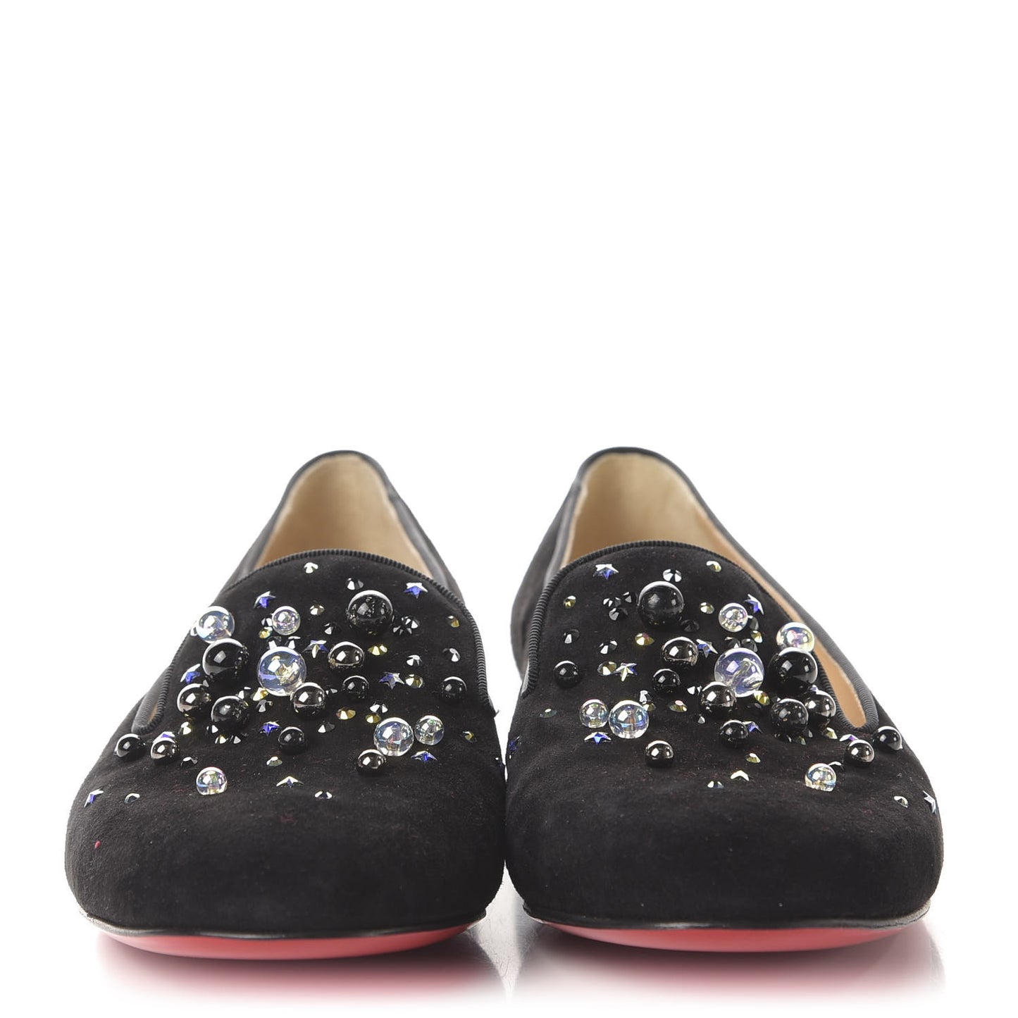 Suede Jeweled Candy Moc Flat Loafers 39.5 Black