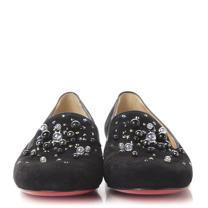 Christian Louboutin Suede Jeweled Candy Moc Flat Loafers 39.5 Black 2 of 7