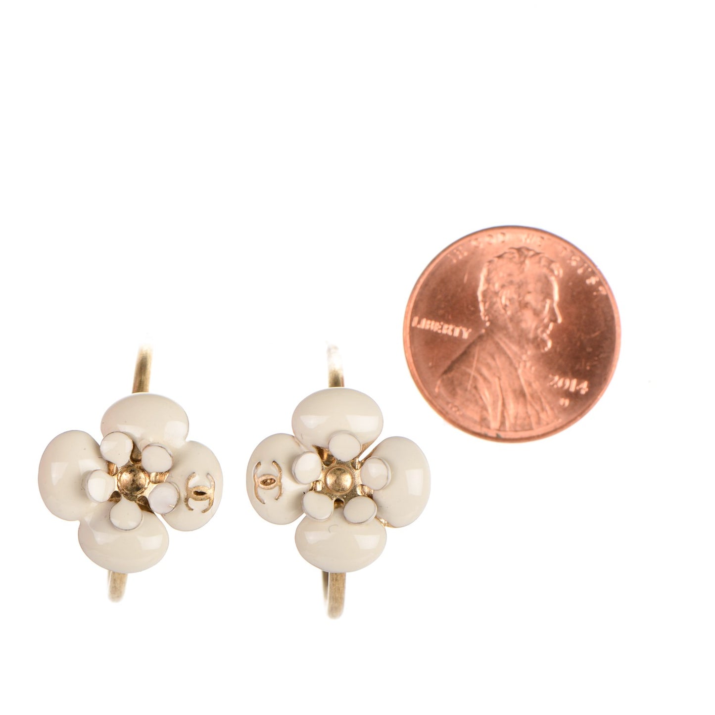 Enamel Camellia Earrings White Gold