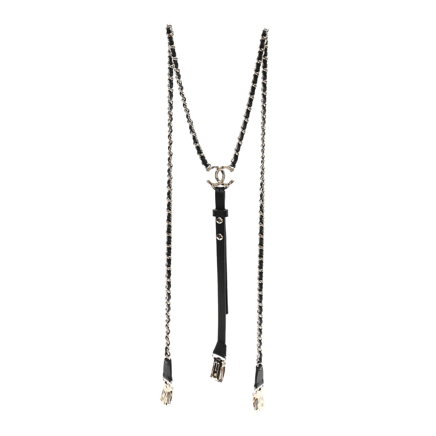 Calfskin CC Chain Suspenders S Black