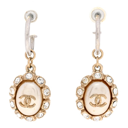Chanel Crystal Pearl CC Drop Earrings Silver Gold 1 of 4