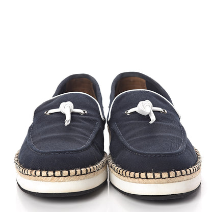 Hermes Cotton Canvas Mens Optimiste Moccasin Loafers 43 Navy 2 of 8