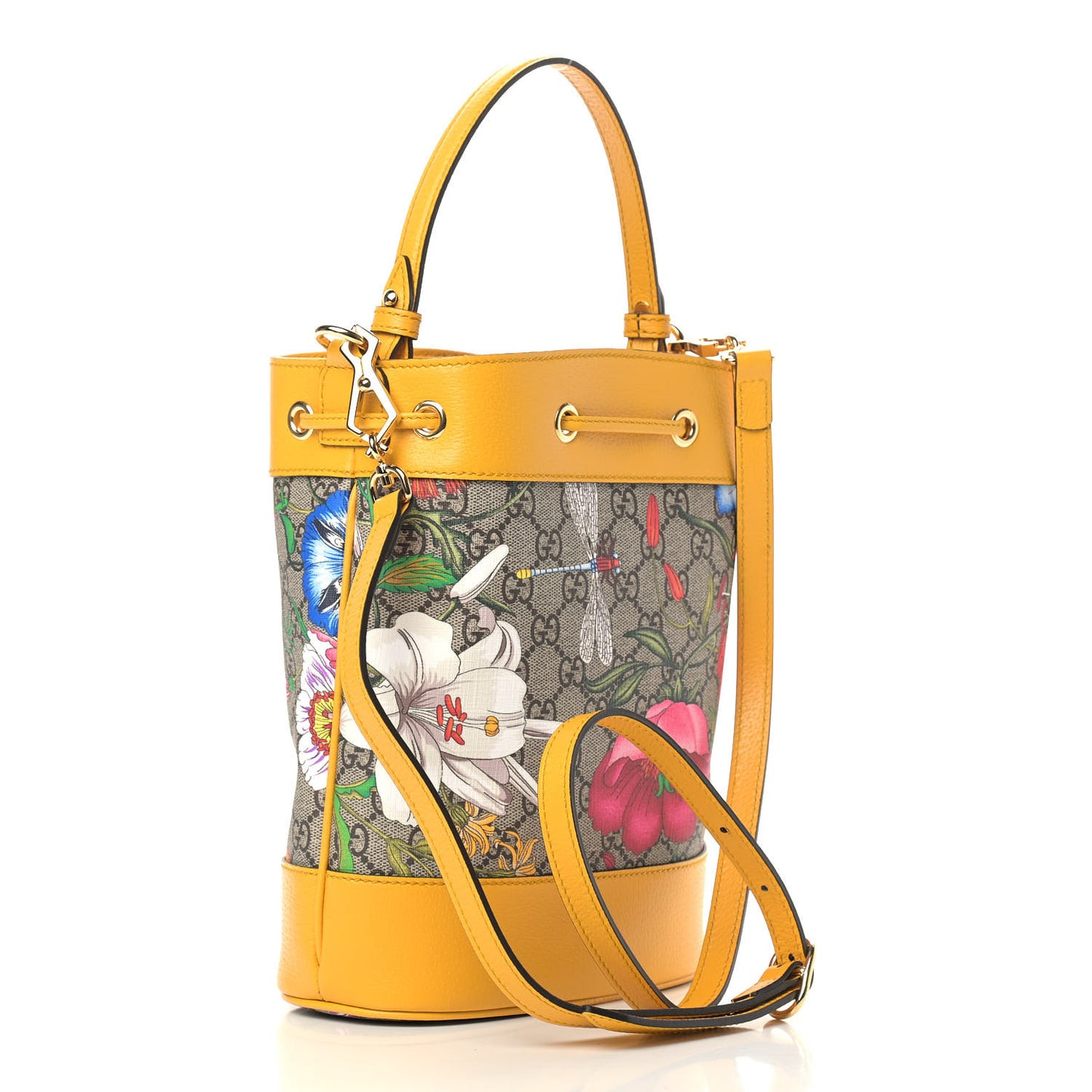 GG Supreme Monogram Flora Small Ophidia Bucket Bag Beige Multicolor Crop