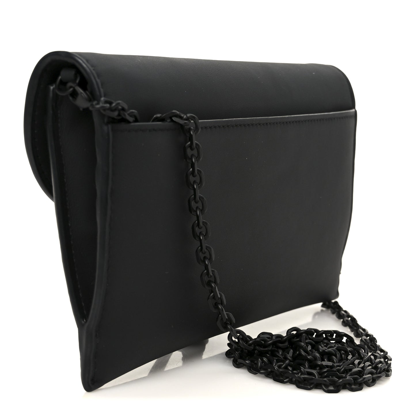 Ultra Matte Calfskin Saddle Chain Wallet Pouch Black