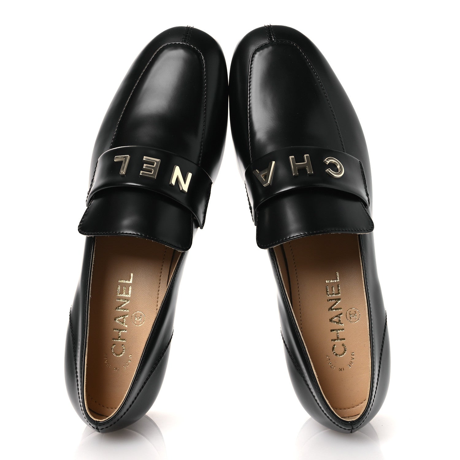 Chanel Shiny Calfskin Logo Loafers 40 Black 2 of 11