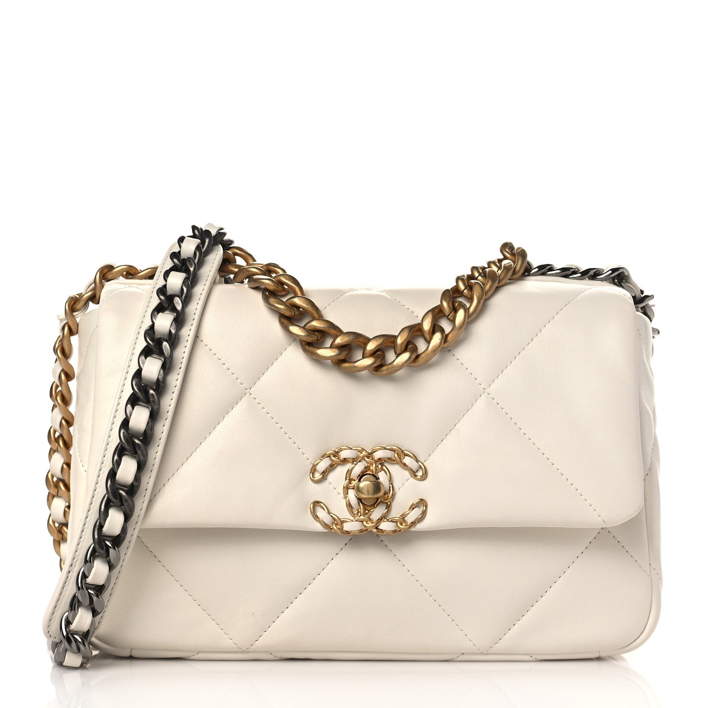 Lambskin Quilted Medium Chanel 19 Flap White
