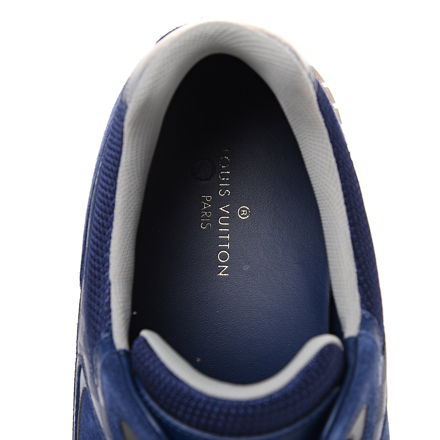 Louis Vuitton Calfskin Suede Damier Run Away Sneakers 10 Blue 7 of 9
