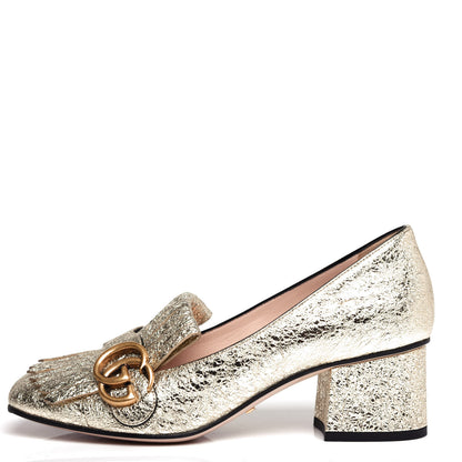 Gucci Galassia GG Marmont Fringe 50mm Loafer Pumps 36.5 Platino 1 of 10