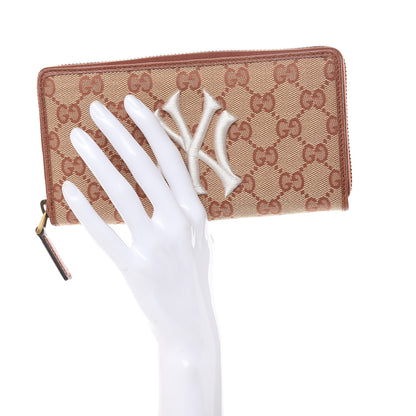 Gucci X MLB GG Monogram NY Yankees Zip Around Wallet Beige Ruggine Ivory 2 of 9