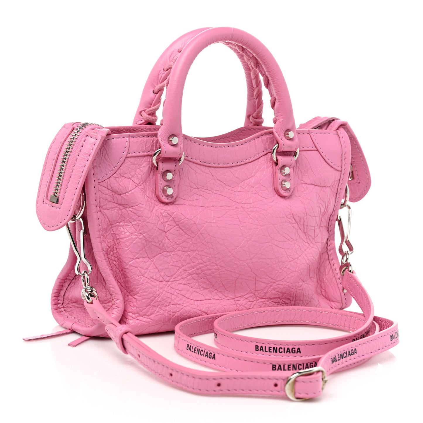 Agneau Arena Classic Silver Hardware Nano City Logo Strap Baby Pink Black