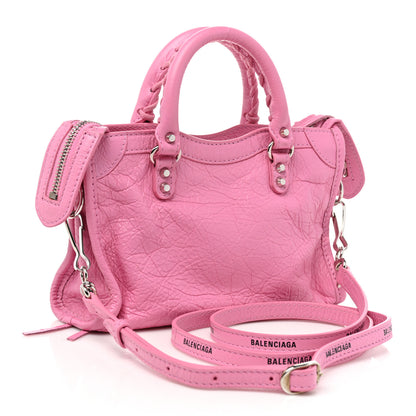 Balenciaga Agneau Arena Classic Silver Hardware Nano City Logo Strap Baby Pink Black 2 of 10
