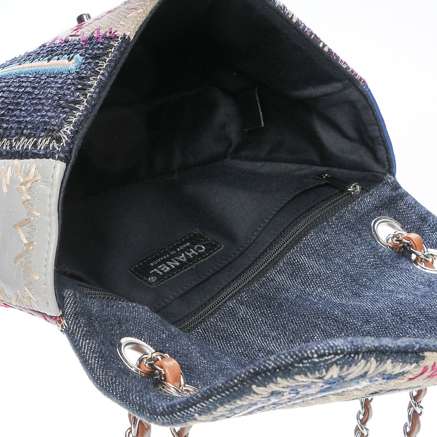 Denim Tweed Patchwork Medium Single Flap Multicolor