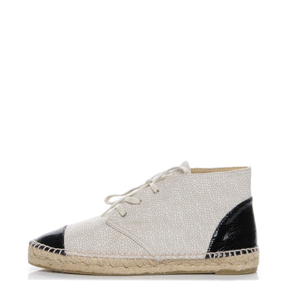 Chanel Crackled Calfskin High Top Espadrilles 41 Light Beige Black 1 of 10