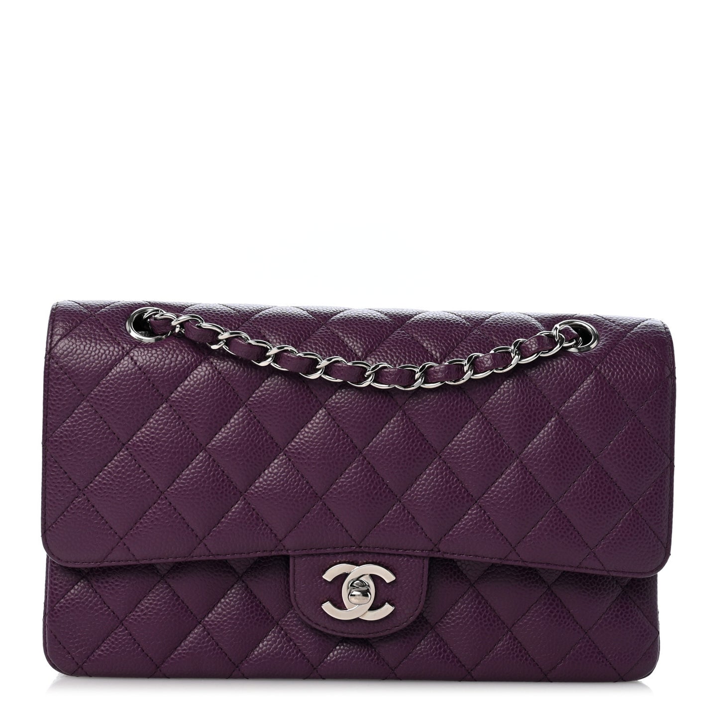 Caviar Quilted Medium Double Flap Purple