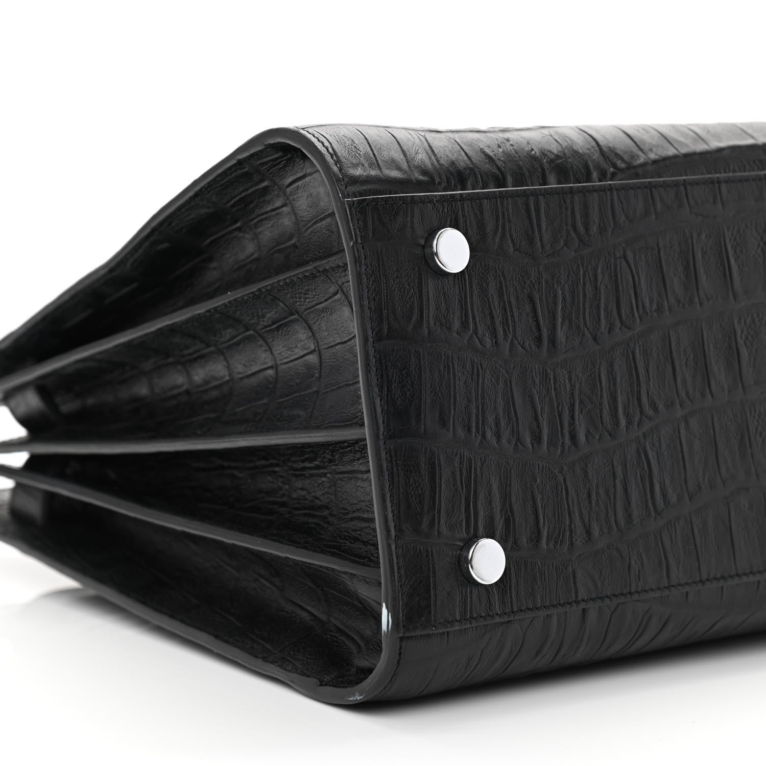 Saint Laurent Calfskin Crocodile Embossed Small Sac de Jour Black 9 of 11