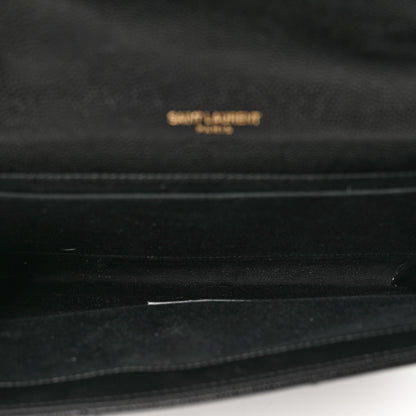 Saint Laurent Grain De Poudre Matelasse Chevron Monogram Envelope Clutch Black 6 of 9