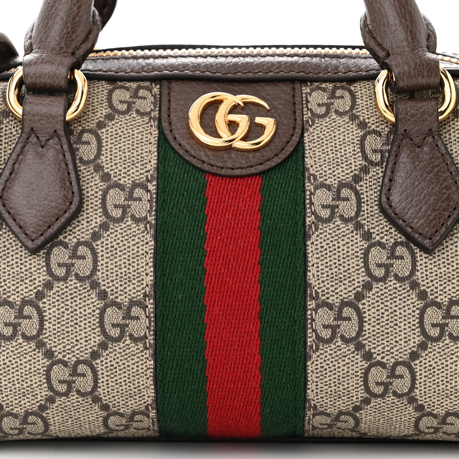 Gucci GG Supreme Monogram Textured Dollar Calfskin Web Super Mini Ophidia Top Handle Bowler Bag Beige Ebony New Acero 8 of 10