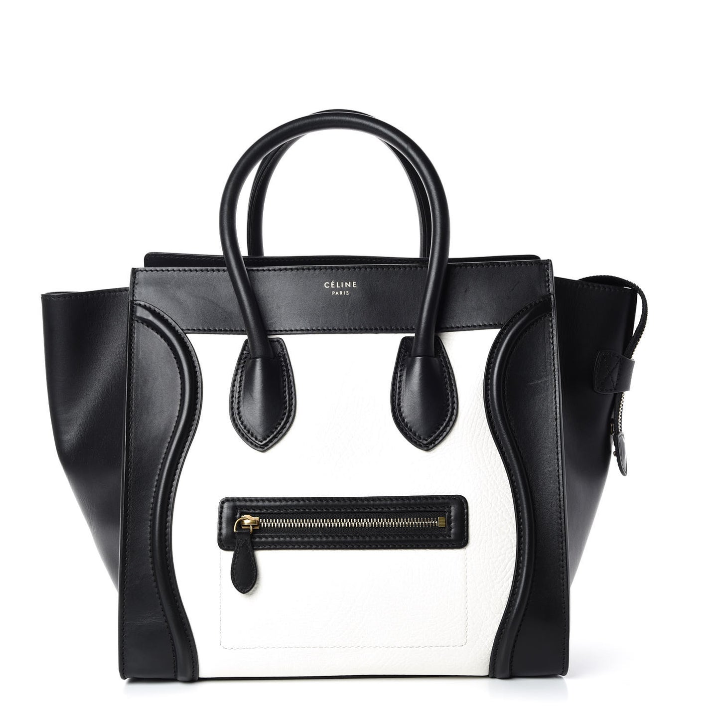 Smooth Calfskin Shrunken Lambskin Mini Bi-Color Luggage Black White