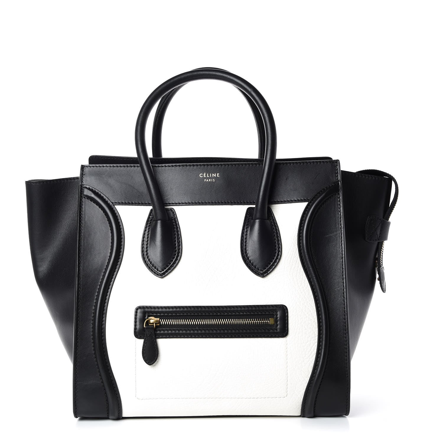Celine Smooth Calfskin Shrunken Lambskin Mini Bi-Color Luggage Black White 1 of 10