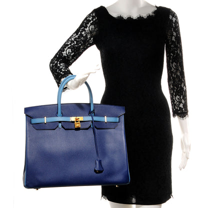 Hermes Epsom Horseshoe Bi-Color Birkin 40 Bleu Sapphire Blue Jean 2 of 27