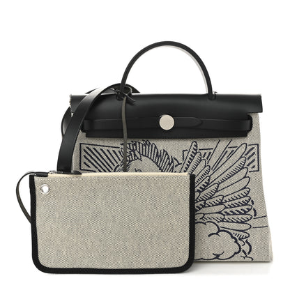 Hermes Vache Hunter Toile H Pegase Pop Herbag Zip Retourne 31 PM Bleu Indigo Ecru Black 3 of 11