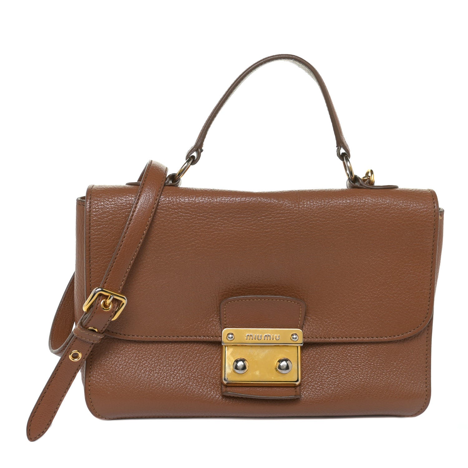 Miu Miu Vitello Phenix Madras Shoulder Bag Cuoio 1 of 17