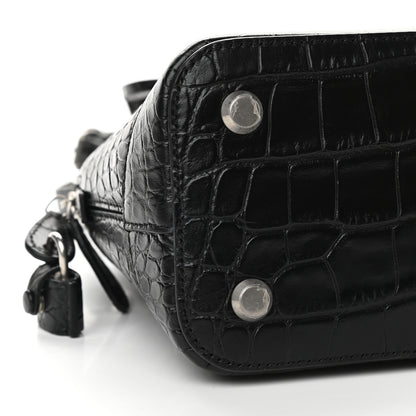 Balenciaga Calfskin Logo Crocodile Embossed S Ville Top Handle Bag Black White 8 of 10