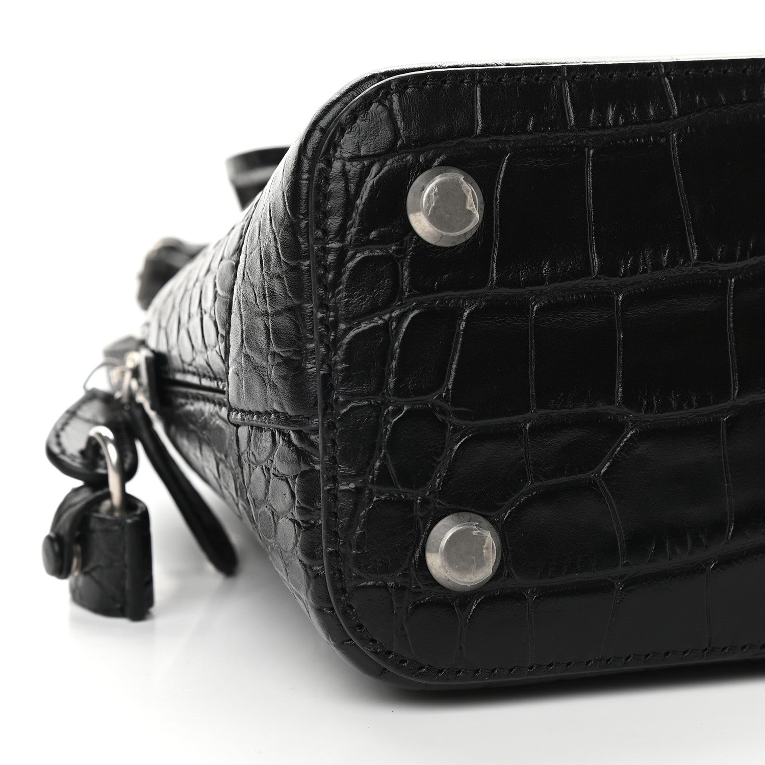 Balenciaga Calfskin Logo Crocodile Embossed S Ville Top Handle Bag Black White 8 of 10