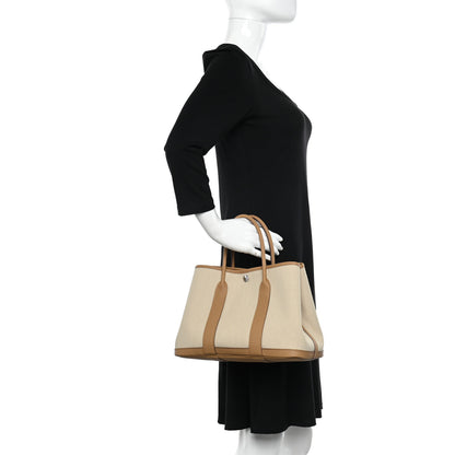 Hermes Toile Militaire Vache Country Garden Party 30 TPM Tote Beton Biscuit 2 of 10