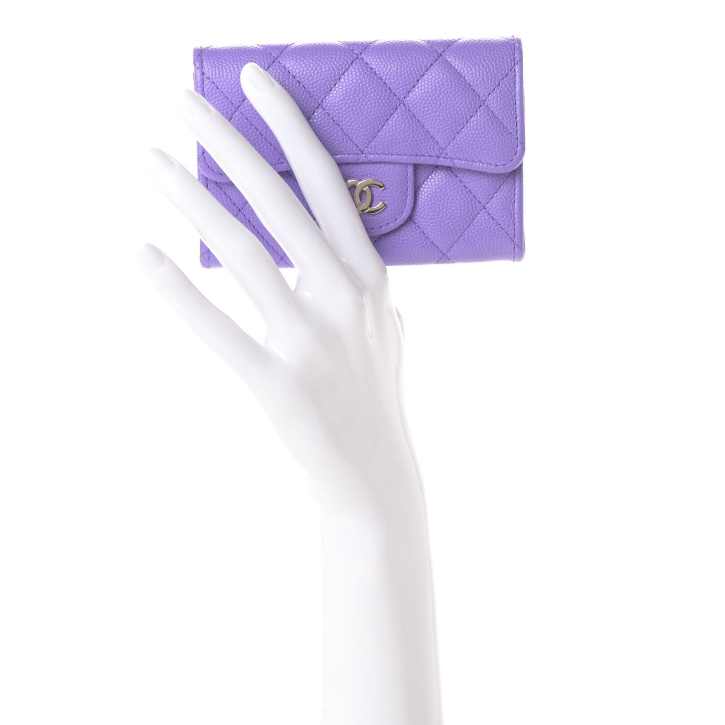 Caviar Quilted Flap Card Holder Wallet Purple